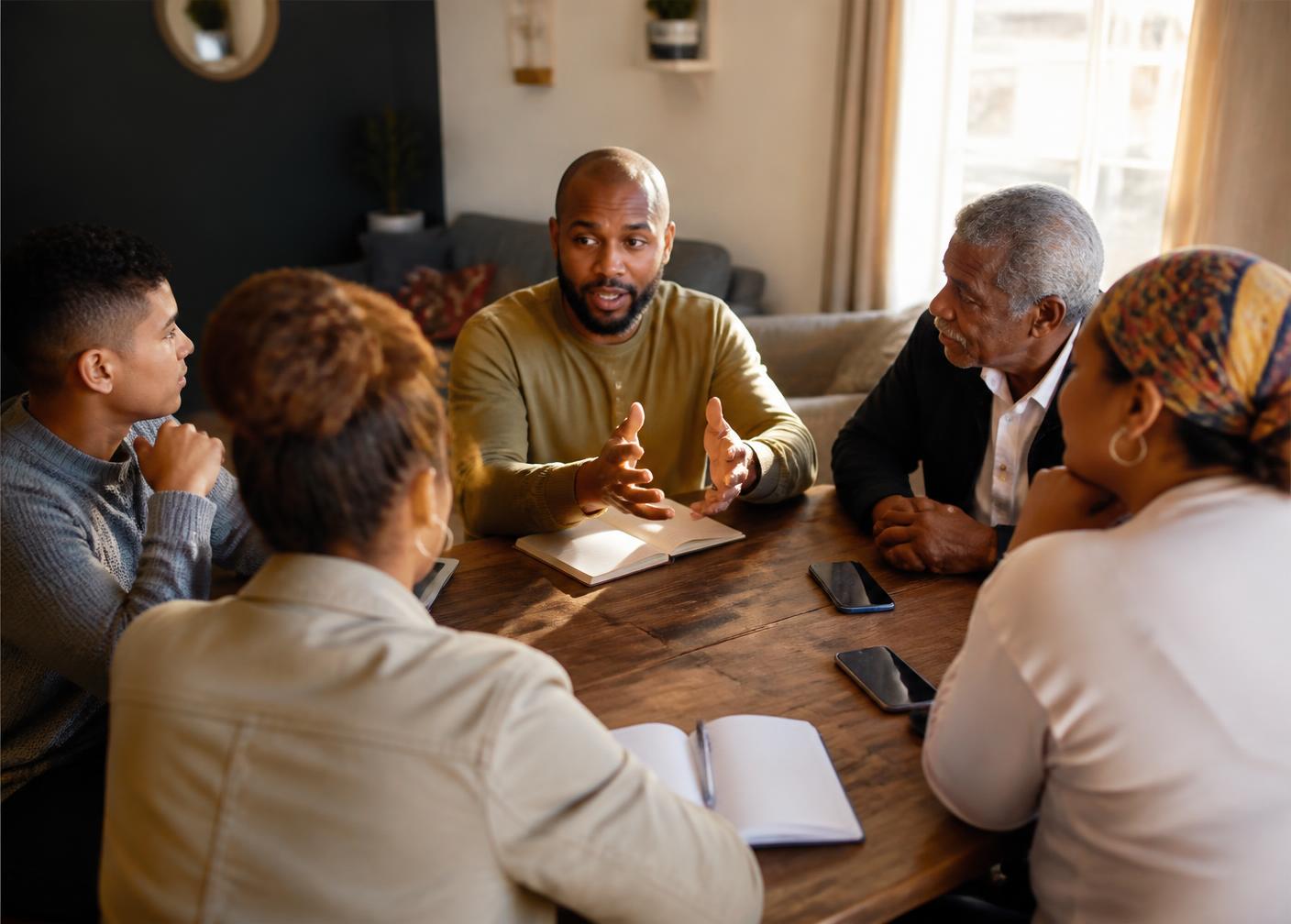 A community meeting around a table